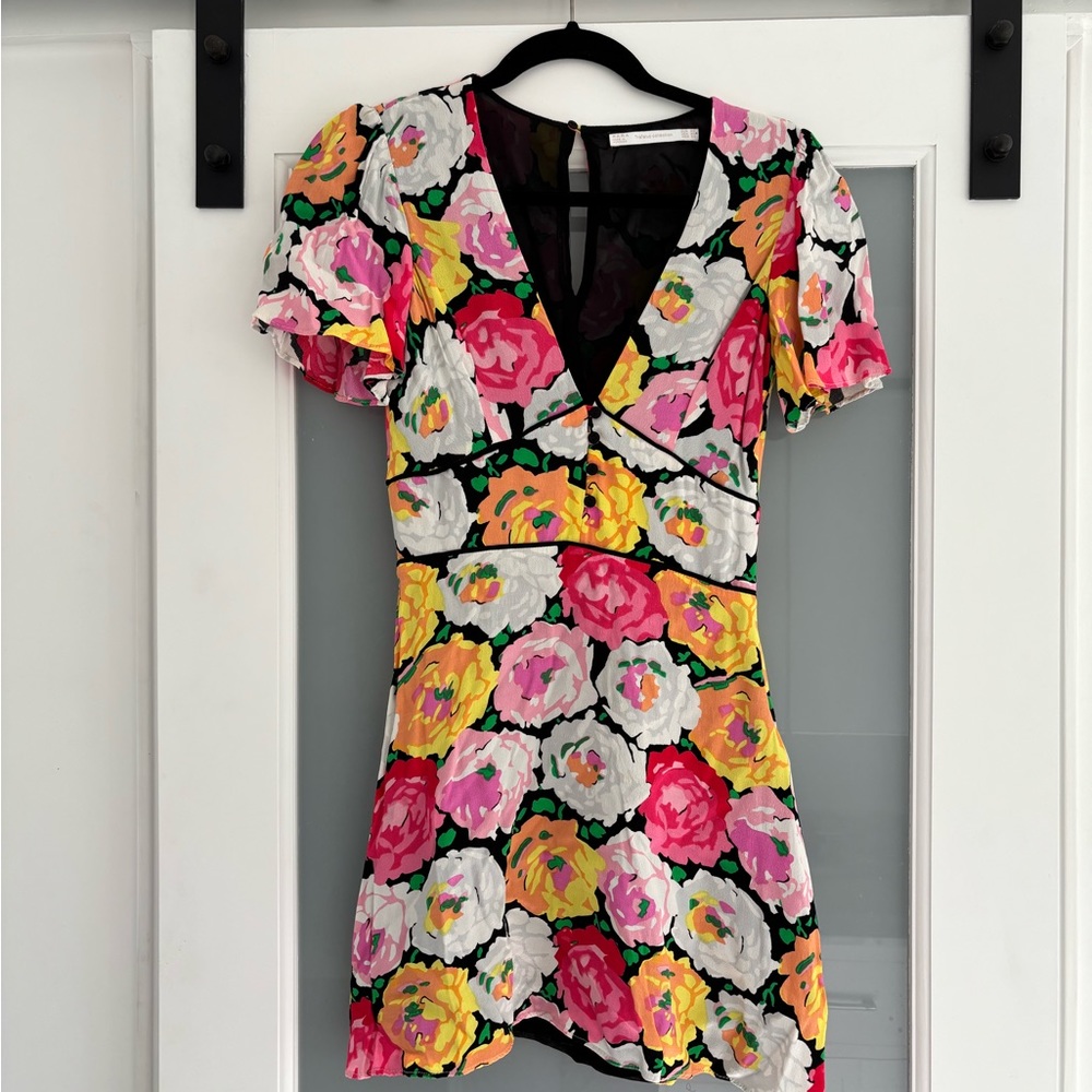 Zara Pink Yellow Fit and Flare Mini Dress